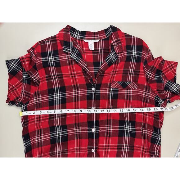 Victoria’s Secret Plaid Pajama Set Top & Shorts Red Black L Cozy Holiday Prep - Picture 7 of 13